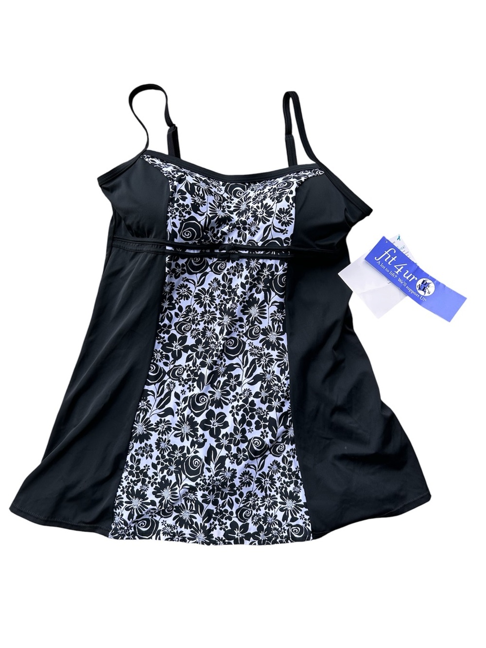 Fit4u Black & White Floral One-Piece Swimdress NWT